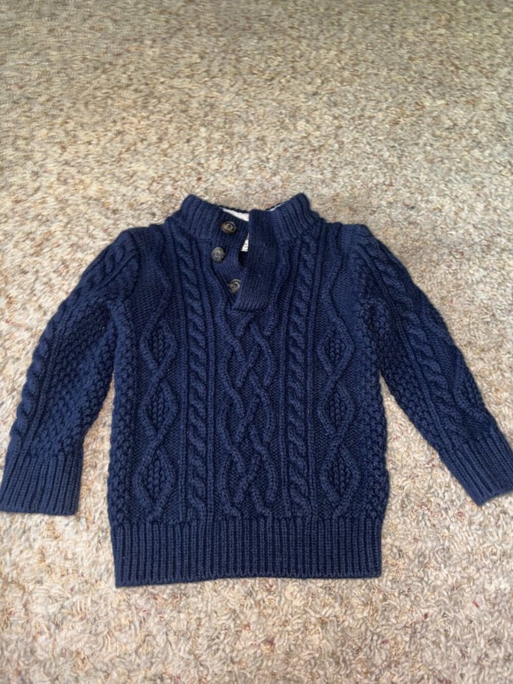 babyGap Navy Blue Cable Knit Sherpa-Lined Button Sweater 12-18M